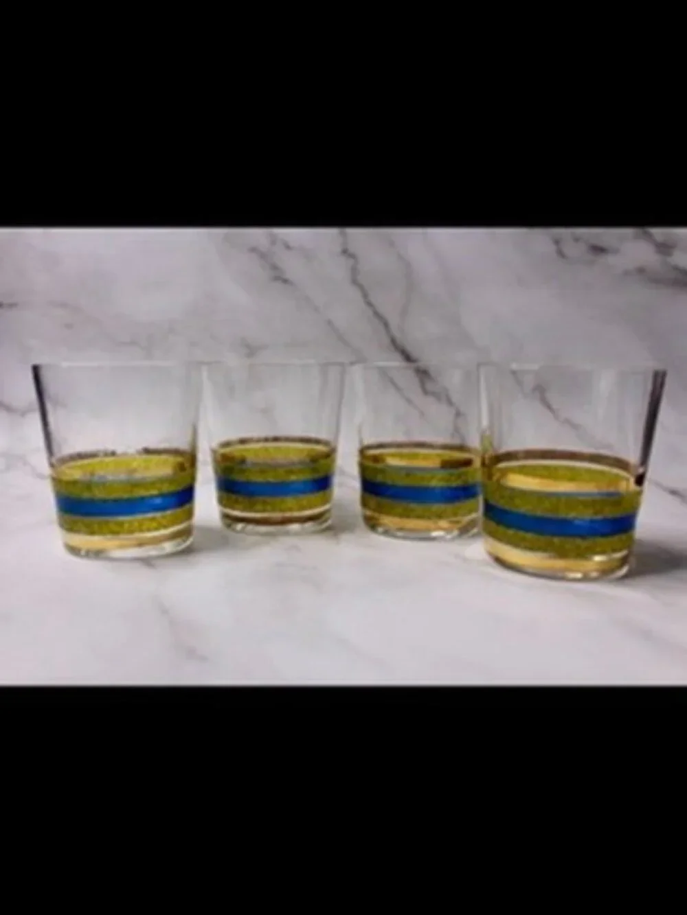Set of Four MCM Striped Low Ball Glasses
